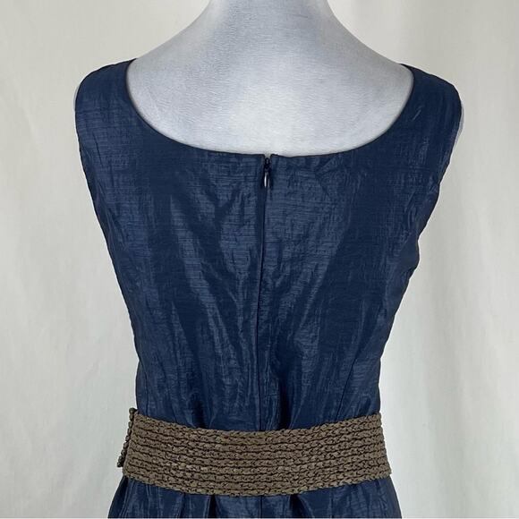 Tiana B. Metallic Navy Cottage Coastal Grandma Belted Dress NWT Size 14 - Picture 6 of 13